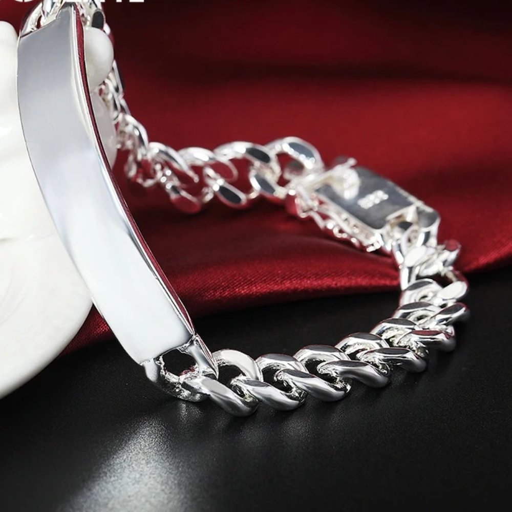 Awesome Men's Large 10mm Wide ID Bracelet Stamped .925 - Picture 5 of 11